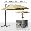 Outsunny 4.5 m Double Garden Parasol Garden Umbrella w/ Crank Handle Khaki