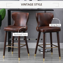HOMCOM Luxury Bar Stools Set of 2 with Back, PU Leather Upholstery, Brown