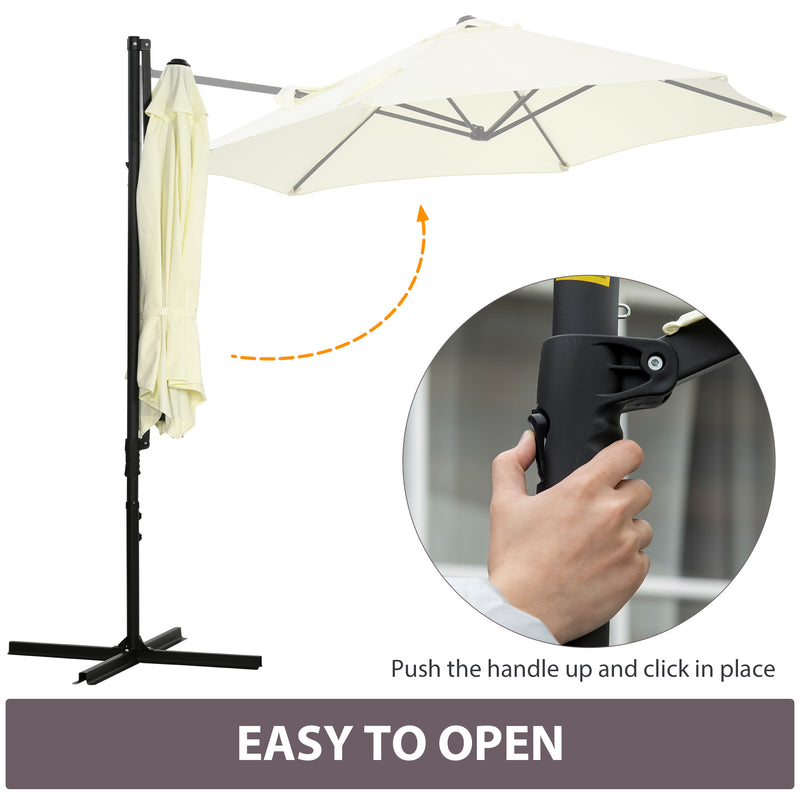 Outsunny 2.5M Offset Roma Patio Umbrella W/ 360° Rotation and Base, Beige