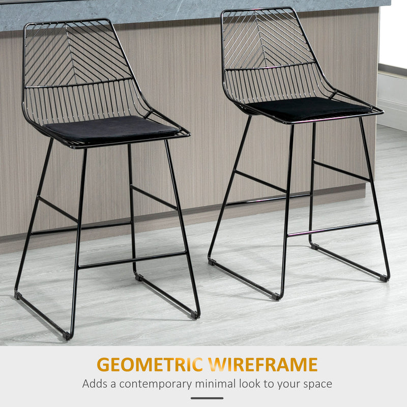 HOMCOM Modern Counter Height Bar Stools Set of 2 pcs Wire Metal Barstools