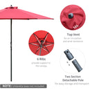 Outsunny 2.8m Patio Umbrella Parasol Outdoor Table Umbrella 6 Ribs Wine Red