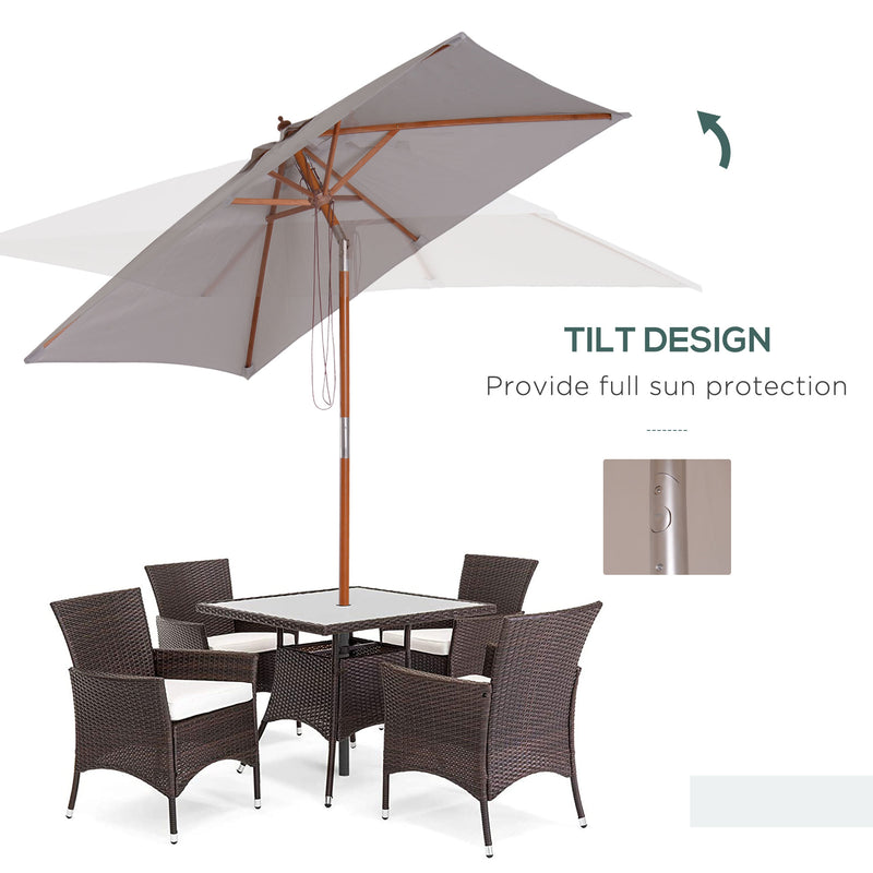 Outsunny Wooden Patio Umbrella Market Parasol Outdoor Sunshade 6 Ribs Grey