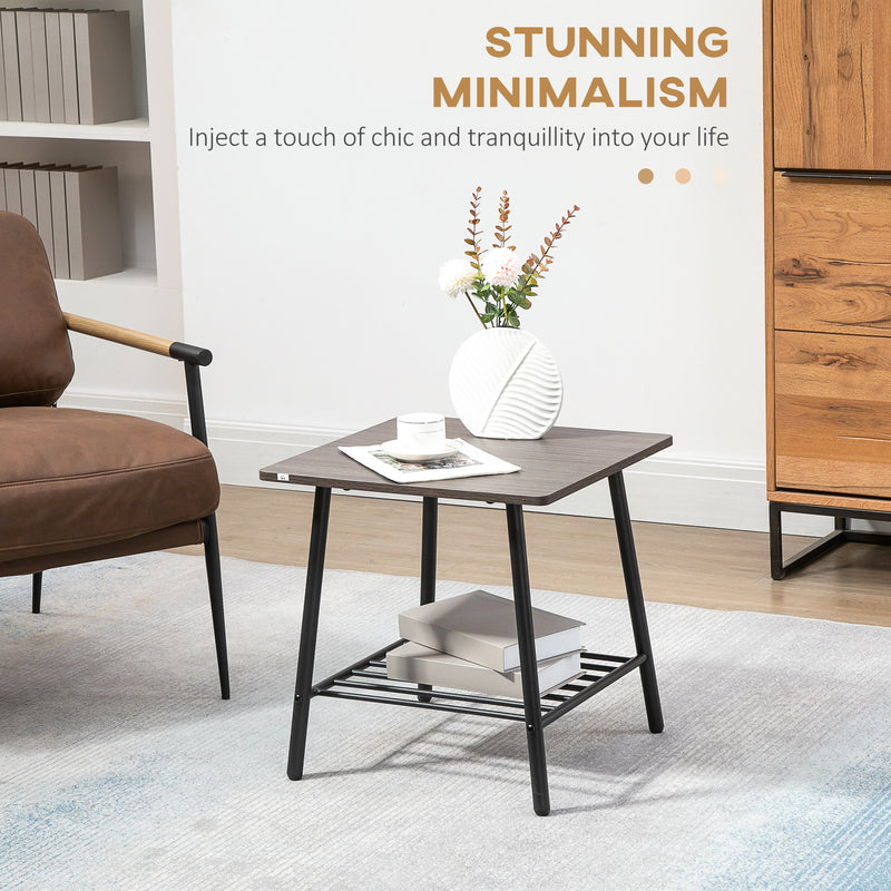 HOMCOM Sofa Side Table, End Table with 2-Tier Storage Shelf and Metal Frame