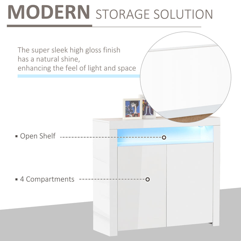 HOMCOM Modern High Gloss RGB LED Cabinet Cupboard Sideboard Console White