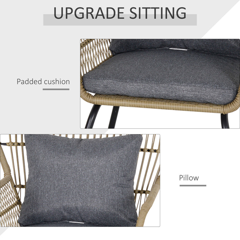 Outsunny 3 PCS Webbed PE Rattan Outdoor Patio Set w/ Cushions Steel Frame Brown