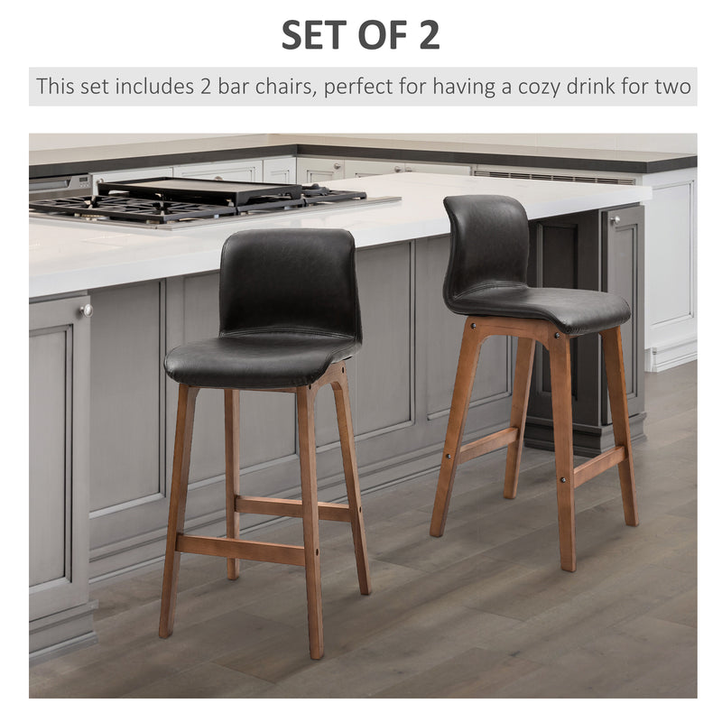 HOMCOM Modern Wood Bar Chairs Kitchen Cafe Stools Dining Barstool Brown