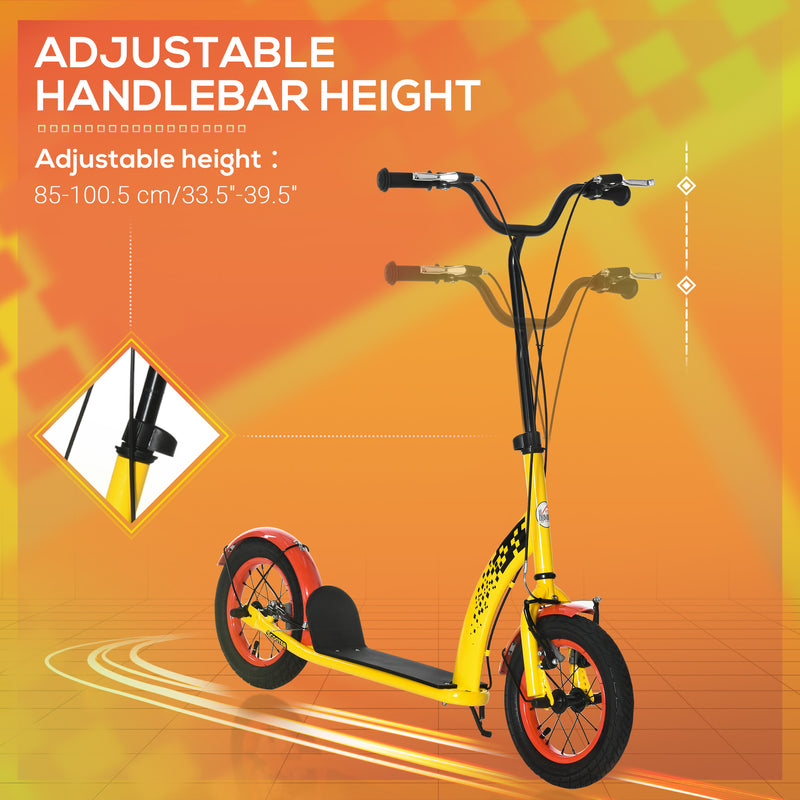 HOMCOM Kids Kick Scooter Adjustable Height Dual Brakes 12" Inflatable Wheels