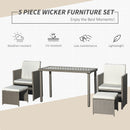 Outsunny 5 Pieces Rattan Garden Furniture Sofa Set w/ Table Chair Footrest Grey