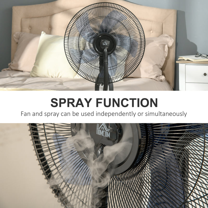 HOMCOM Pedestal Fan with Water Mist Spray Standing Fan w/ 2.8L Water Tank Black