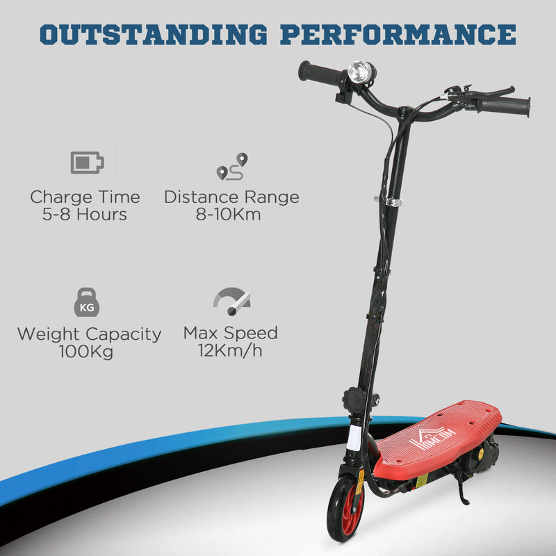 HOMCOM Folding Electric Scooter w/ LED Headlight, for Ages 7-14 Years - Red