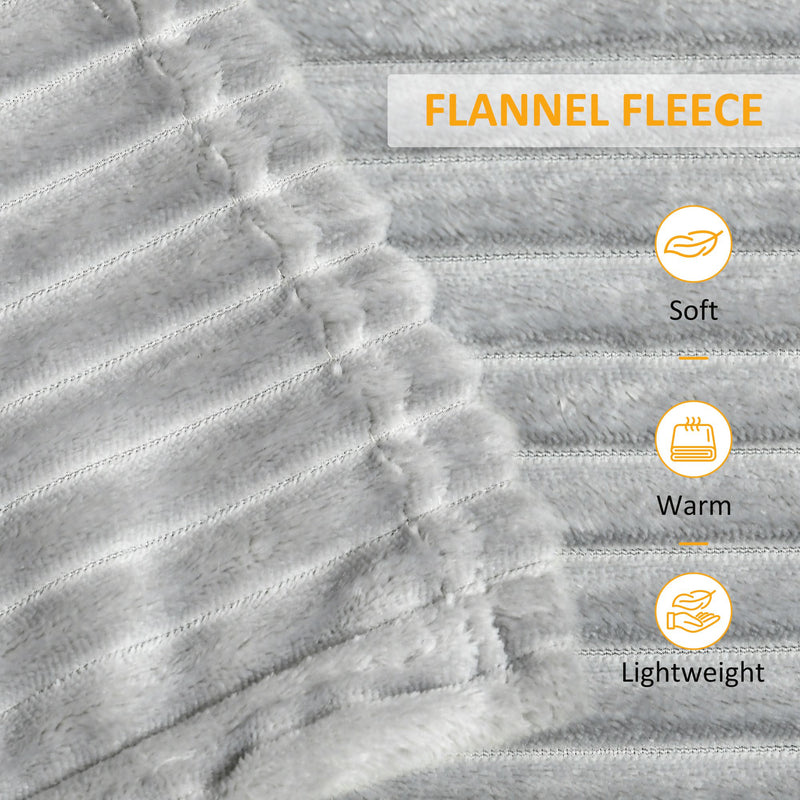 HOMCOM Flannel Fleece Blanket Single Size Throw Blanket for Bed 152x127cm Grey