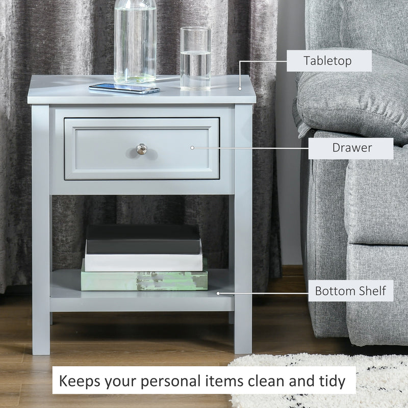 HOMCOM Boxy Accent Bedside End Table Nightstand Drawer Shelf Home Furniture Grey