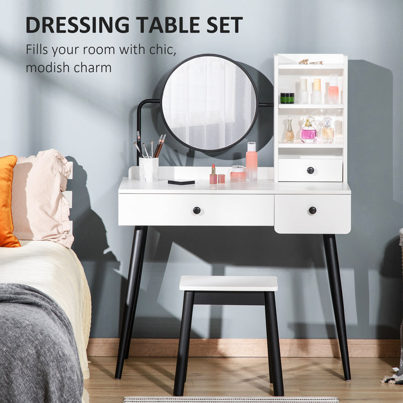 HOMCOM Dressing Table Set with 3 Drawers, Storage shelves and Stool, White