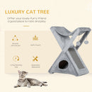 PawHut Plush Folding Cat Tree Play Rest Activity Tower w/ Scratching Post Grey