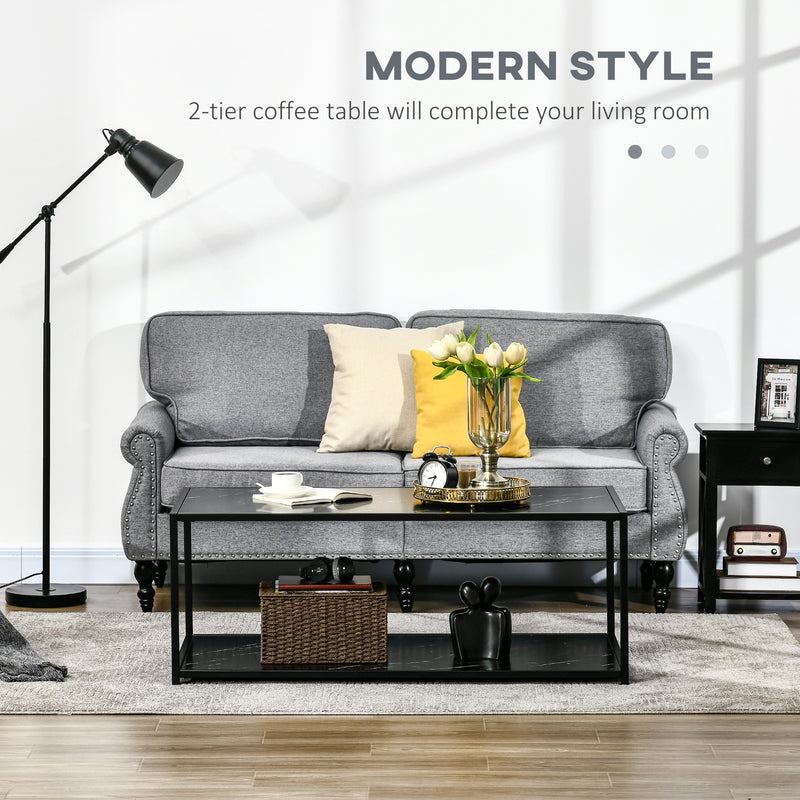 HOMCOM Coffee Table Cocktail Table w/ Faux Marble Top and Steel Frame, Black