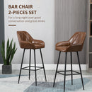 HOMCOM Bar Stools Set of 2 Retro Bar Chairs W/ Backs Footrests Steel Legs Brown