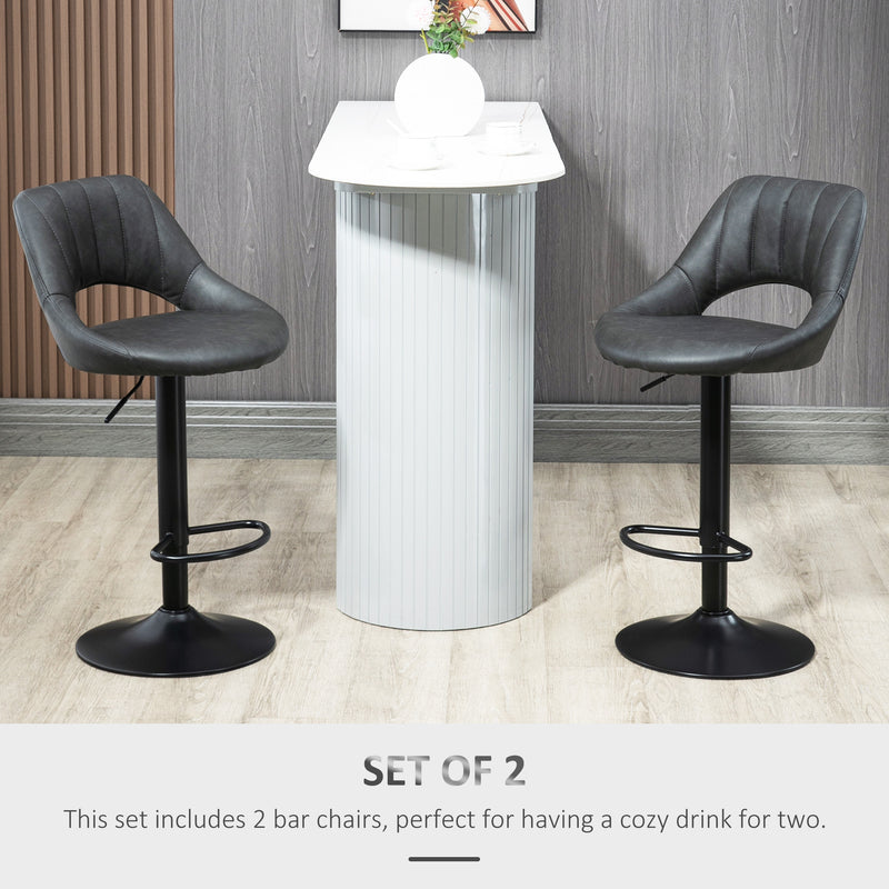 HOMCOM Barstools Set of 2 Adjustable Swivel Height Gas Lift PU Leather Chairs