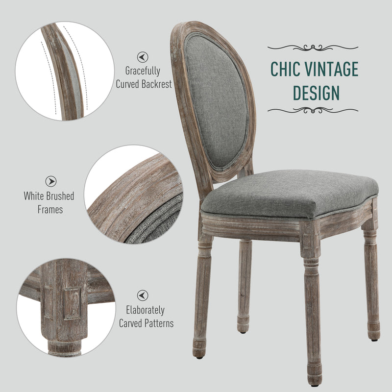 HOMCOM Set of 2 Elegant French-Style Dining Chairs w/ Wood Frame Foam Seat Grey