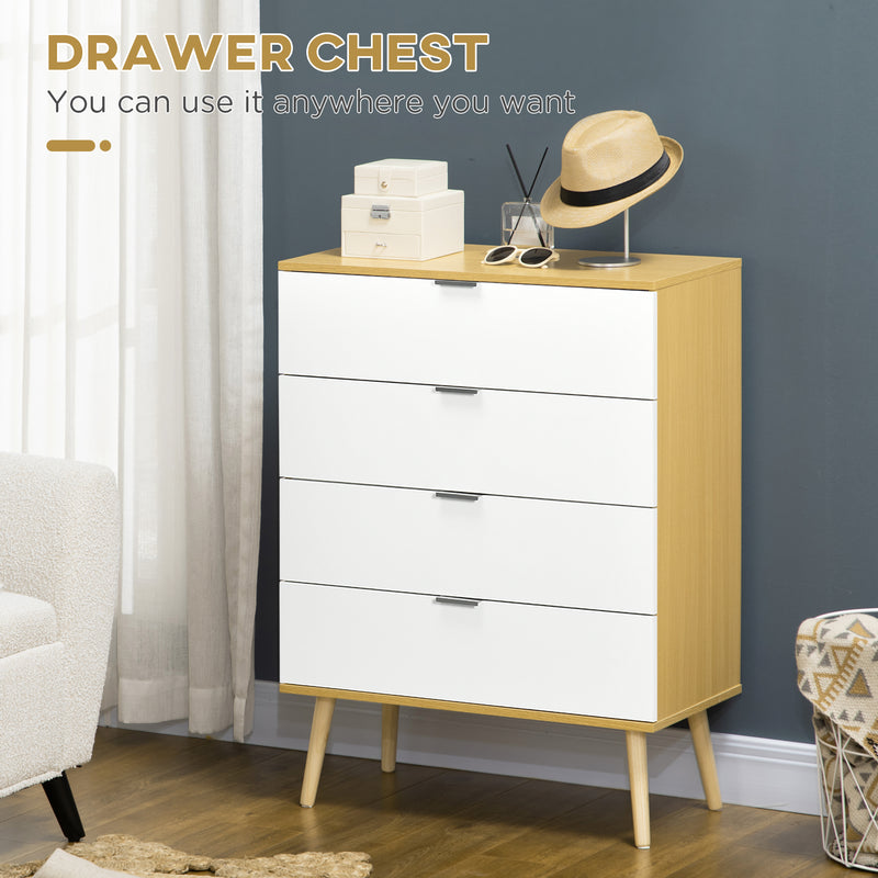 HOMCOM Chest of Drawers, 4 Drawer Unit Storage Cabinet, White and Natural