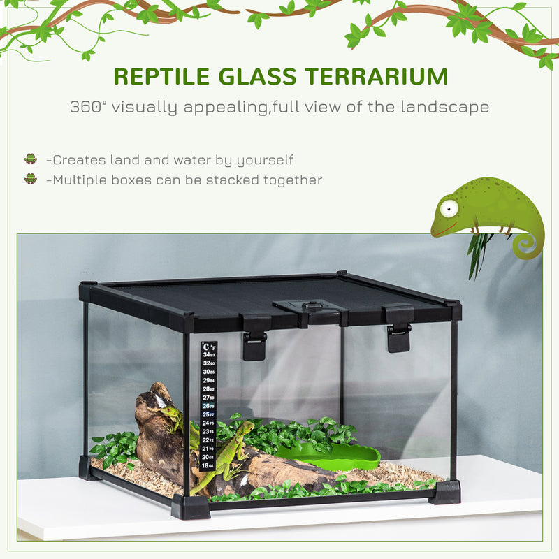 PawHut Glass Reptile Terrarium Habitats for Lizards, Frogs, Snake 30 x 30 x 20cm