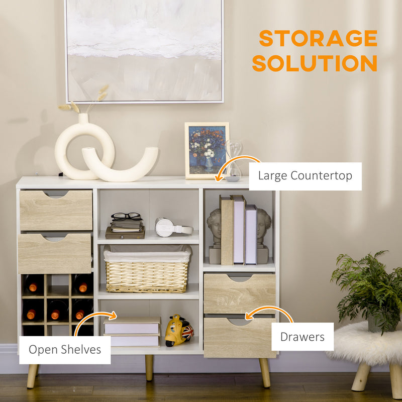 HOMCOM Kitchen Sideboard Storage Cabinet with Removable Wine Holder, Natural