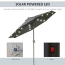 Outsunny 2.7m Patio LED Umbrella with Push Button Tilt/Crank 8 Ribs Grey