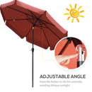 Outsunny 2.7m Patio Umbrella Garden Parasol with Crank, Ruffles, 8 Ribs, Wine Red