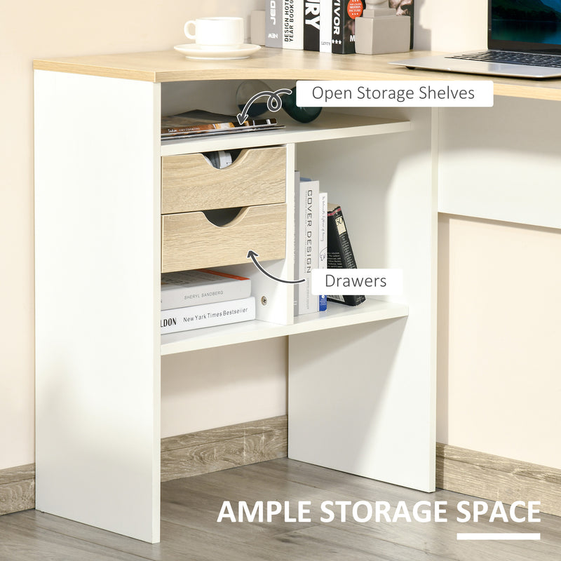 Corner desk with shop drawers and shelves