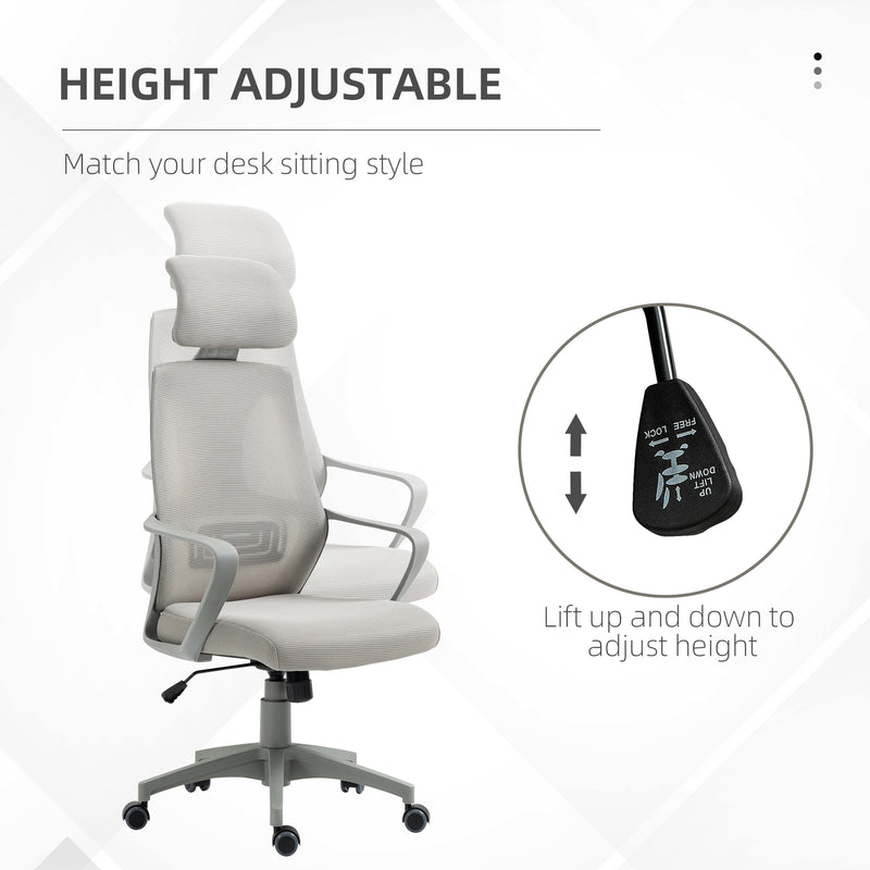 Vinsetto Mesh Back Office Chair w/ Adjustable Height Padded Headrest Grey