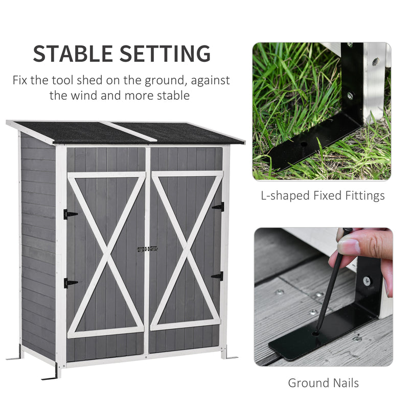Outsunny Garden Storage Shed Tool Organizer w/ Table, 139x75x160cm, Dark Grey