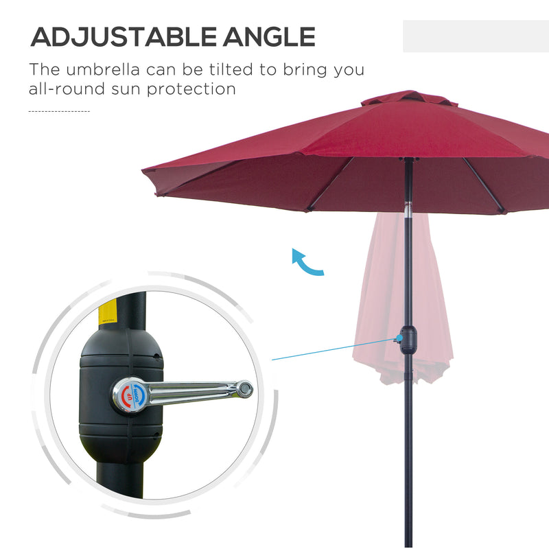 Outsunny 2.7M Patio Umbrella Outdoor Sunshade Canopy w/ Tilt and Crank Wine Red