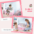 ZONEKIZ  2 in 1 Wooden Kids Storage Bench, Toy Box w/ Safety Rod - Pink