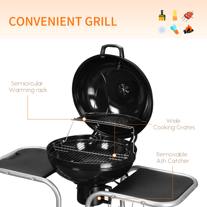 Outsunny Garden Charcoal Barbecue Grill Trolley BBQ Patio Heating w/ Wheels
