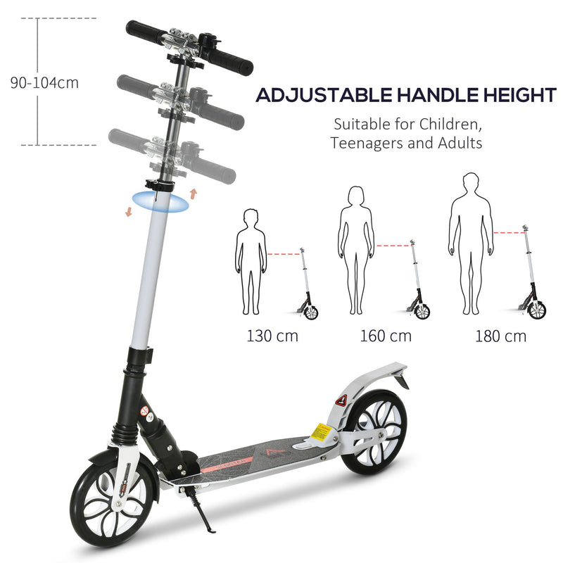 HOMCOM Folding Kick Scooter Hight-Adjustable w/ Rear Brake & Double Shock White