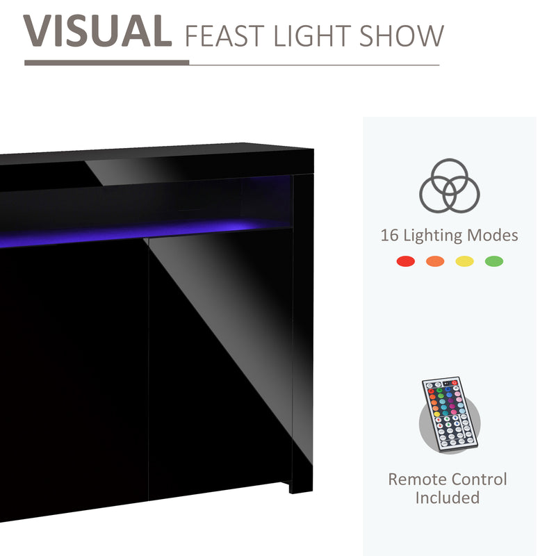HOMCOM Modern High Gloss RGB LED Cabinet Cupboard Sideboard Console Black