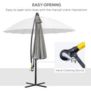 Outsunny 3(m) Cantilever Shanghai Parasol w/ Crank Handle, Cross Base, Grey