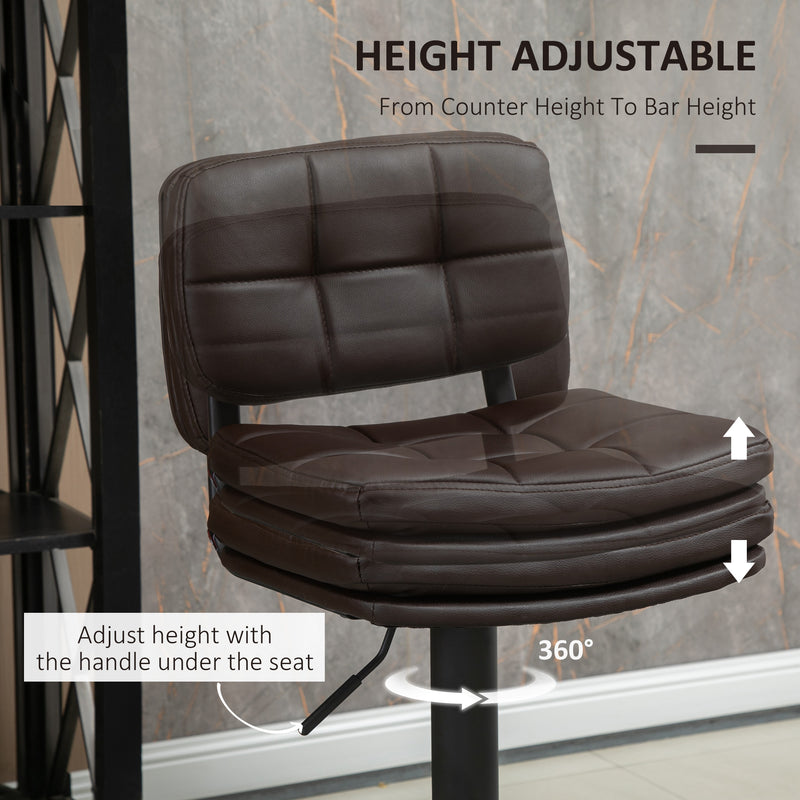 HOMCOM Swivel Bar Stools Set Of 2 PU Leather for Home Kitchen Counter Brown