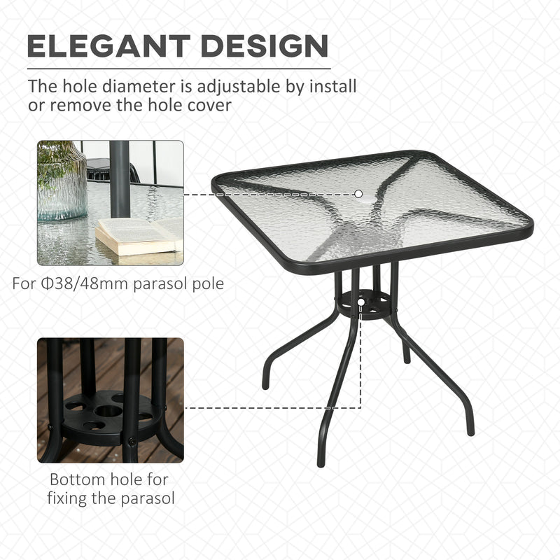 Outsunny Square Patio Table, Tempered Glass Top Garden Dining Table 76 x 76cm