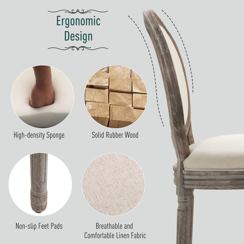 HOMCOM Set of 2 Elegant French-Style Dining Chairs w/ Wood Frame Foam Seat Ivory