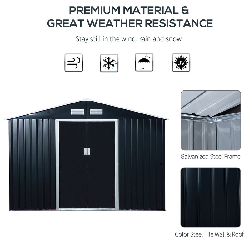 Outsunny 9 X 6FT Outdoor Storage Garden Shed Sliding Door Galvanised Dark Grey