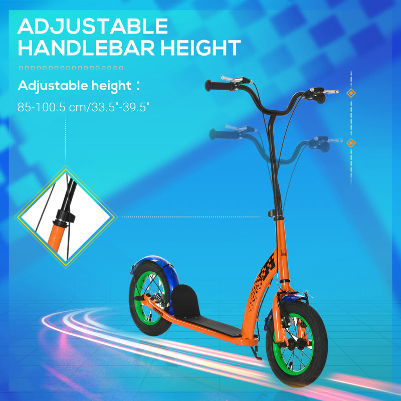 HOMCOM Kids Kick Scooter Adjustable Height Dual Brakes 12" Inflatable Wheels