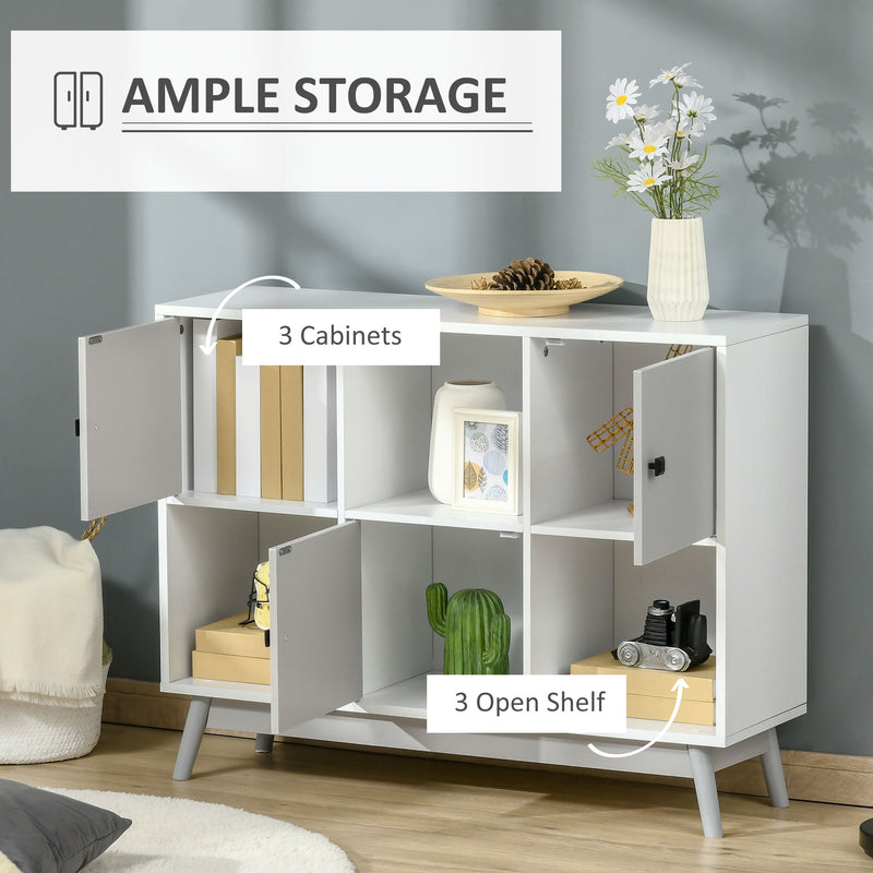 HOMCOM Bookcase, Display Cabinet with 6 Storage Cubes for Living Room Grey
