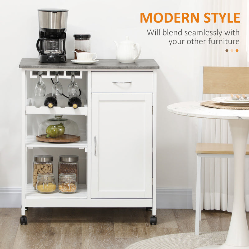 HOMCOM Kitchen Trolley Utility Cart W/ Wheel Wine Rack Open Shelf and Cabinet