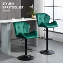 HOMCOM Set Of 2 Luxurious Velvet-Touch Bar Stools Metal Frame Footrest Green