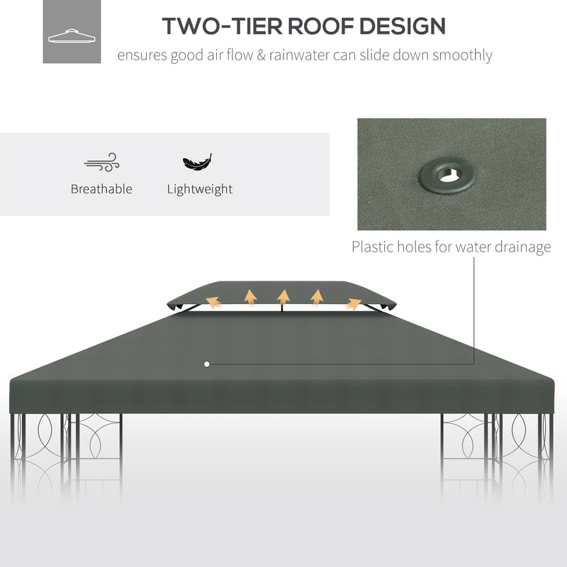 Outsunny 3x4m Gazebo Replacement Roof Canopy 2 Tier Top UV Cover Patio Deep Grey