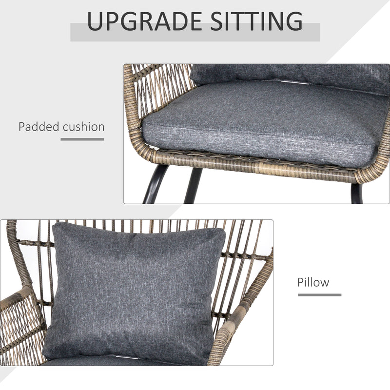 Outsunny 3 PCS Webbed PE Rattan Outdoor Patio Set w/ Cushions Steel Frame Grey