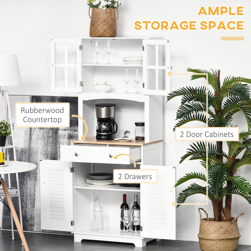 HOMCOM Coastal Kitchen Cupboard Storage Cabinet Unit for Dining Room, White