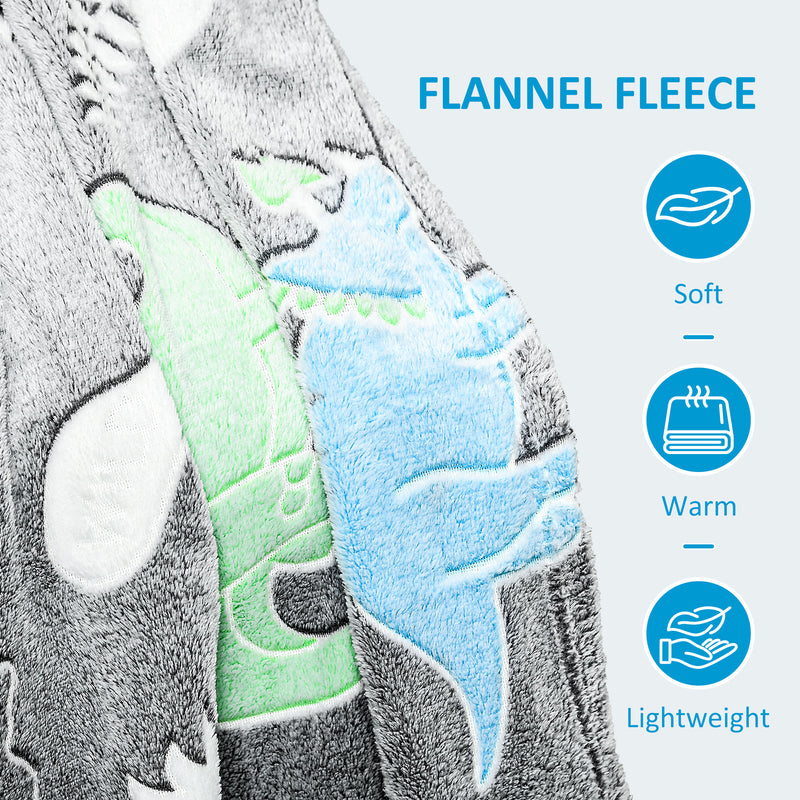 HOMCOM Flannel Fleece Blanket Double Size Glow in The Dark 203x152cm Dinosaurs