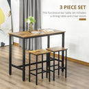 HOMCOM 3-Piece Industrial Bar Table Set, Table and 2 Chairs Rustic Brown