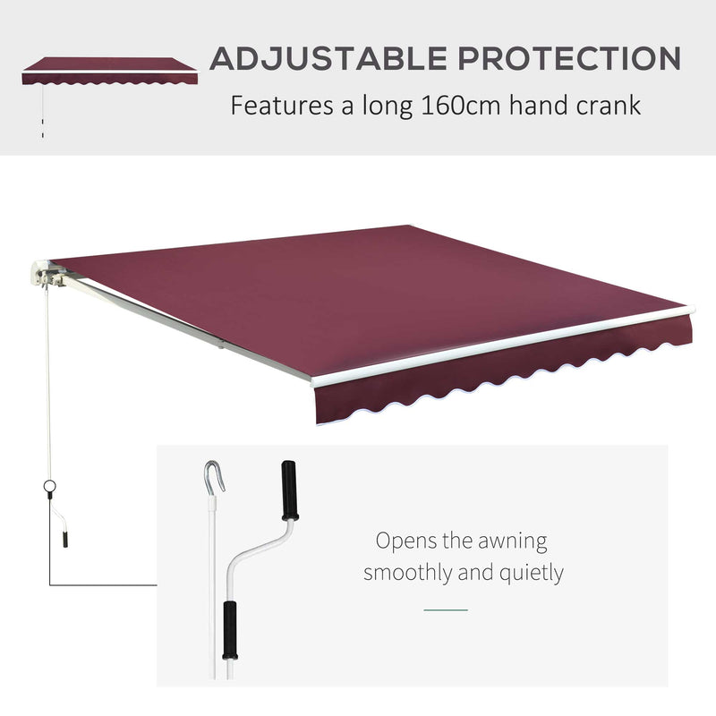 Outsunny Garden Sun Shade Canopy Retractable Awning, 3 x 2.5m, Wine Red